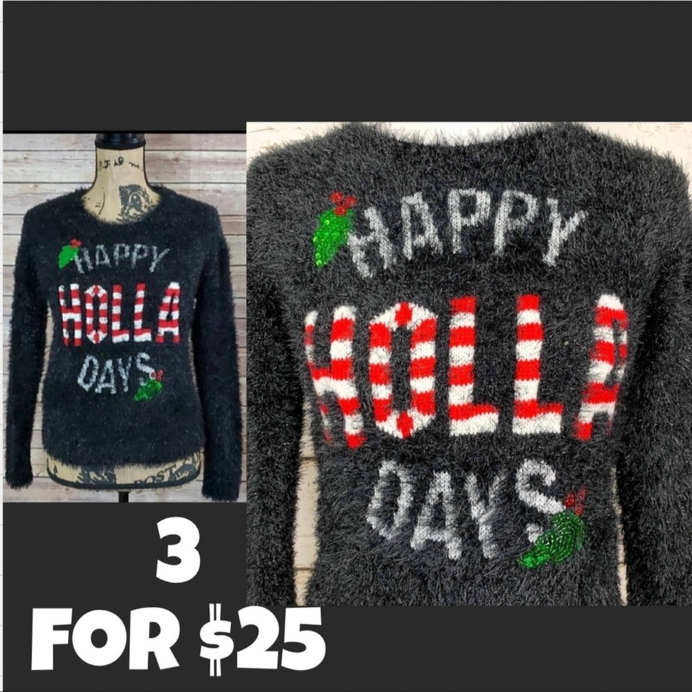 Target Black Fuzzy Embellished Christmas Sweater M